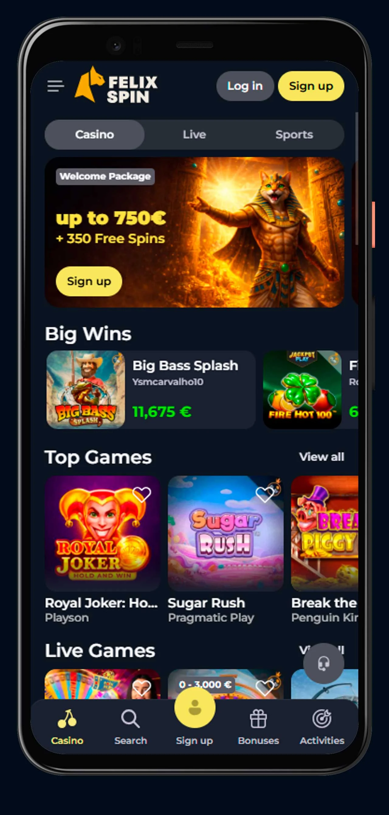 mobile homepage felix casino